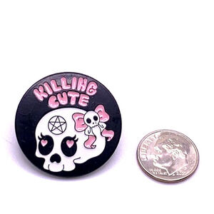 Killing Cute Girly Skull with Bow and Pentagram & Heart Eyes Goth Enamel Pin